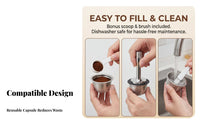 Reusable Coffee Capsules for Dolce Gusto - Stainless Steel Refillable Pods with Tamper Compatible with Piccolo XSMini Me, Genio 2, Lumio - Eco-Friendly Metal Filter for Rich Crema Espresso