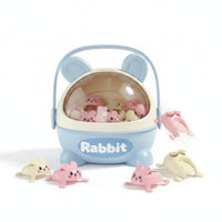 40 Pieces Cute Press-and-Bounce Rabbit Toy Cartoon-Style Bunny Storage Box Clear Window Bunny-Shaped Play Set Hard-Shell