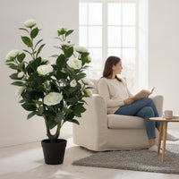 Artificial Rose Tree-Like Faux Rose Potted Verdant Foliage Faux Potted Plant for Entryway