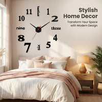 3D Acrylic Digital Wall Clock Large for Living Room Bedroom, Luminous Silent Sweep Movement, Decorative for Home Office, Black 40cm