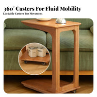 Movable Design Rolling C-Shaped Table Space-Saving Household Furniture Multi-Functional Bottom Storage Shelf for Small Apartment Dwellers, Students, Remote Workers, Living Room, Bedroom, Home Office