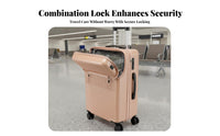 USB & Type-C Charging Port Front Opening Travel Case Foldable Cup Holder Front Compartment Luggage Adjustable Telescopic Handle for Vacation