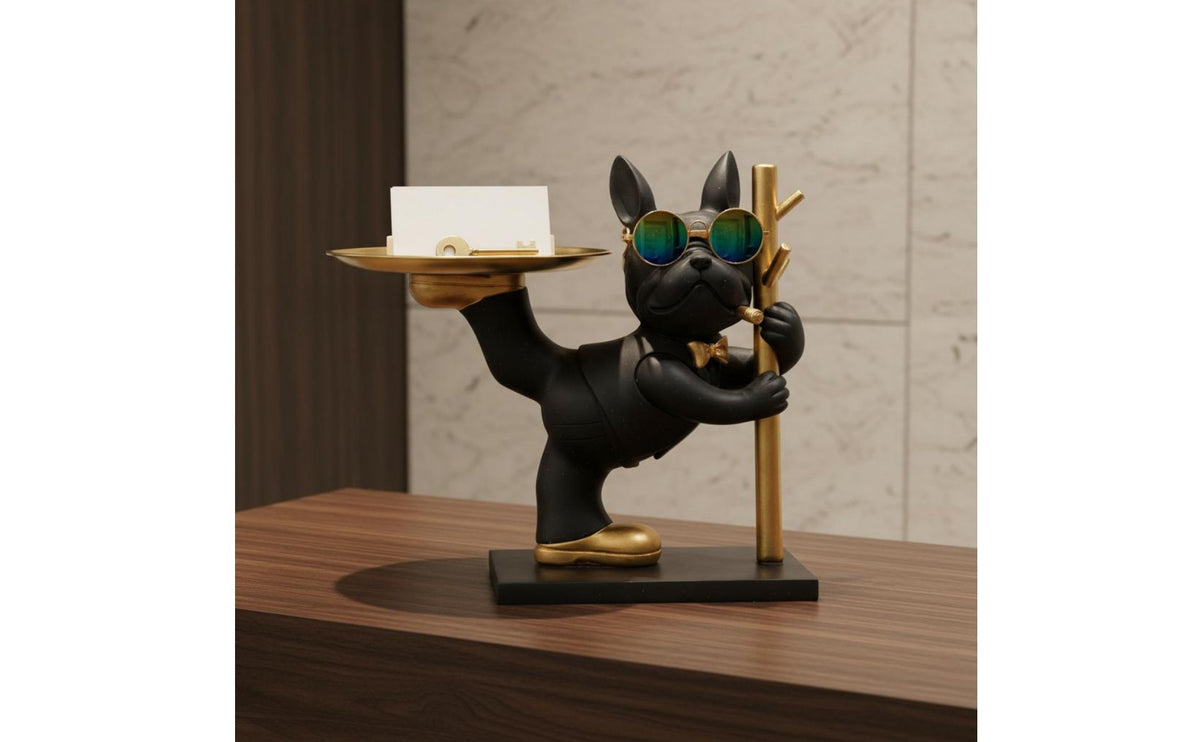French Canine Key Tray Multi-Functional French Canine Statue Versatile Decor Key Holder Figurine for Living Room, Desktop