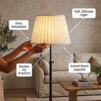 Bedside Table Lamp Shade with Pleated Textile for Bedroom Lighting, Tapered Drum Lampshade Fits Multiple Types, Compact Design
