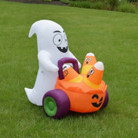 Outdoor Inflatable Ghost with Pumpkin Cart Inflatable Ghost with Cart Weather-Resistant Yard Decoration Waterproof for Lawn