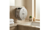 Stainless Steel Center-Pull Bath Tissue Dispenser Brushed Silver Wall-Mounted Bath Tissue Dispenser Enclosed Rust-Resistant for Washroom