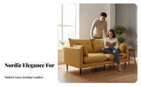 Minimalist Loveseat with Wooden Legs Nordic and design Upholstered 2-Seater Settee Small Space suitable space-saving Couch for Bedroom, Studio Flat, Lounge Area