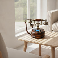 Vintage Corded Desk Phone Wood-Grain Classic Corded Desk Telephone Compact Retro for Office