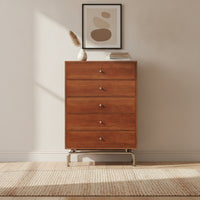 Storage Cabinet with Five Drawers Wood-Grain 5-Drawer Chest of Drawers Tall 5-Drawer Dresser for Bedroom, Living Room, Hallway
