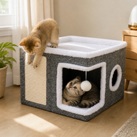 Foldable Double-Layer Cat Cave Bed with Removable Cushion for All Seasons