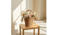 Flower Basket with Bow Natural Gift Basket with Handle Rustic Elegant for Florists, Weddings, Picnics