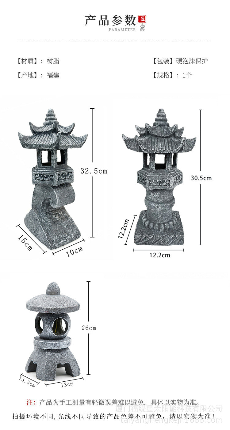 Solar Stone Tower Lantern Chinese Style Garden Courtyard Outdoor Decorative Light