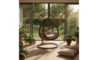 Hanging Oval Chair with Stand Indoor Outdoor Freestanding Wicker Swing Chair Leisure Furniture Weather Resistant for Living Room