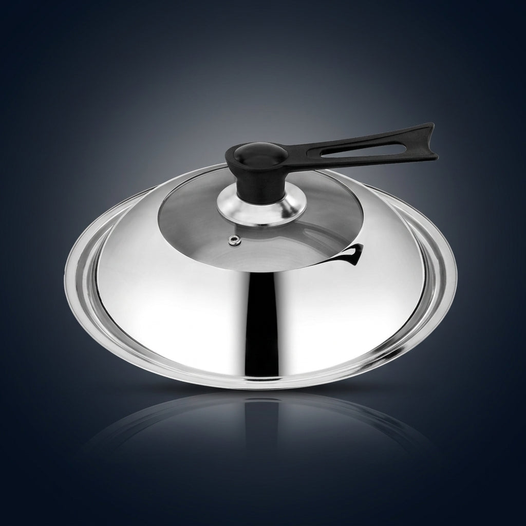 Stainless Steel Pan Lid with Tempered Glass for Frying Pan, Universal Saucepan Lid and Wok Lid, High Temperature Resistant Pot Cover, 1 Pack