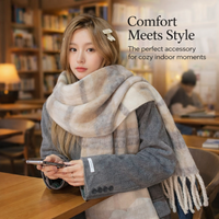 Thick Mohair Scarf for Women Winter Warm Wrap Shawl with Tassel Fringe, Long Scarves for Ladies Cold Weather, Striped Pattern