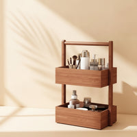 Space-Saving Wooden Desktop Organizer Multifunctional Desktop Shelf with Two Tiers Organized Tabletop Storage Rack Stable for Vanity, Bedroom