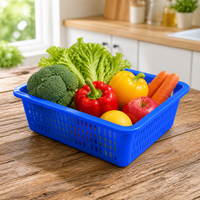 Red Square Kitchen Sieve, Stackable Pantry Storage Containers, Fridge Storage Containers for Produce, Perforated Vegetable Basket