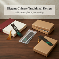 Chinese Style Rosewood Ebony Bamboo Bookmark with Painted Window Pattern for Gifts