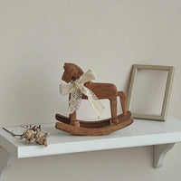Wooden Rocking Horse Table Decoration Handcrafted Rocking Horse with Ribbon Collectible Desk Centerpiece for Shelf, Entryway
