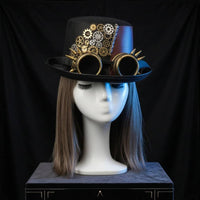 Black Steampunk Hat with Goggles Metal Gear Decorations Steampunk Top Hat