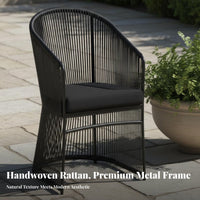 Weather-Resistant Outdoor Chair and Table Set Sturdy & Long-Lasting Woven Rope Patio Set Waterproof Cushions Aluminum Frame Rope Furniture Easy to Clean for Apartment Dwellers, Homeowners, Couples, Garden, Terrace, Backyard, Porch