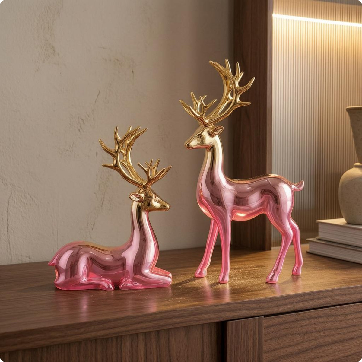Reclining Deer Ornament Electroplated Standing Deer Ornament Desktop Display Reindeer Statue