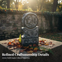 Chinese Drum Stone Auspicious Design Bluestone Sculpture Weather Resistant Antique Entrance Accent Ornament for Homeowners, Collectors, Courtyard