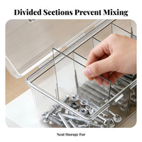 Secure Latch Transparent Screw Organizer Multi-Grid Storage Box Portable Compartment Tool Box for DIY Enthusiasts, Hobbyists, Technicians, Workshop, Garage