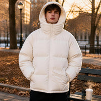 Men's Winter Hooded Puffer Jacket Loose Fit Cotton Padded Coat