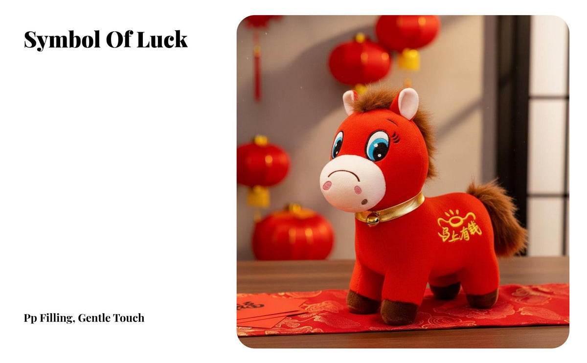 Chinese New Year Horse Stuffed Good Luck Charm Astrological Horse Symbol Doll Meaningful Cultural Home Decor Decoration for Family, Office