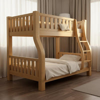 Solid Wood Bunk Bed with Shelf Multi-Versatile Twin over Twin Bunk Bed Frame Space Saving Bedroom Furniture for Teens, Dorm Room, Small Apartment