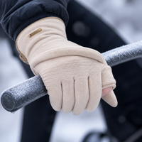 Women's Winter Warm Suede-like Double-Layer Plush Convertible Touchscreen Gloves with Metal Tag for Outdoor Cycling