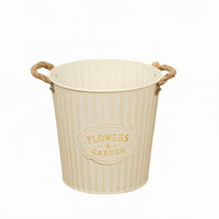 Metal Flower Pail Planter Rope Handles Garden Decor Decorative Accent