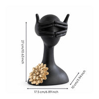 Resin Figurine with Flower Sculptural Bust Sculpture Painted Abstract Figure for Shelf