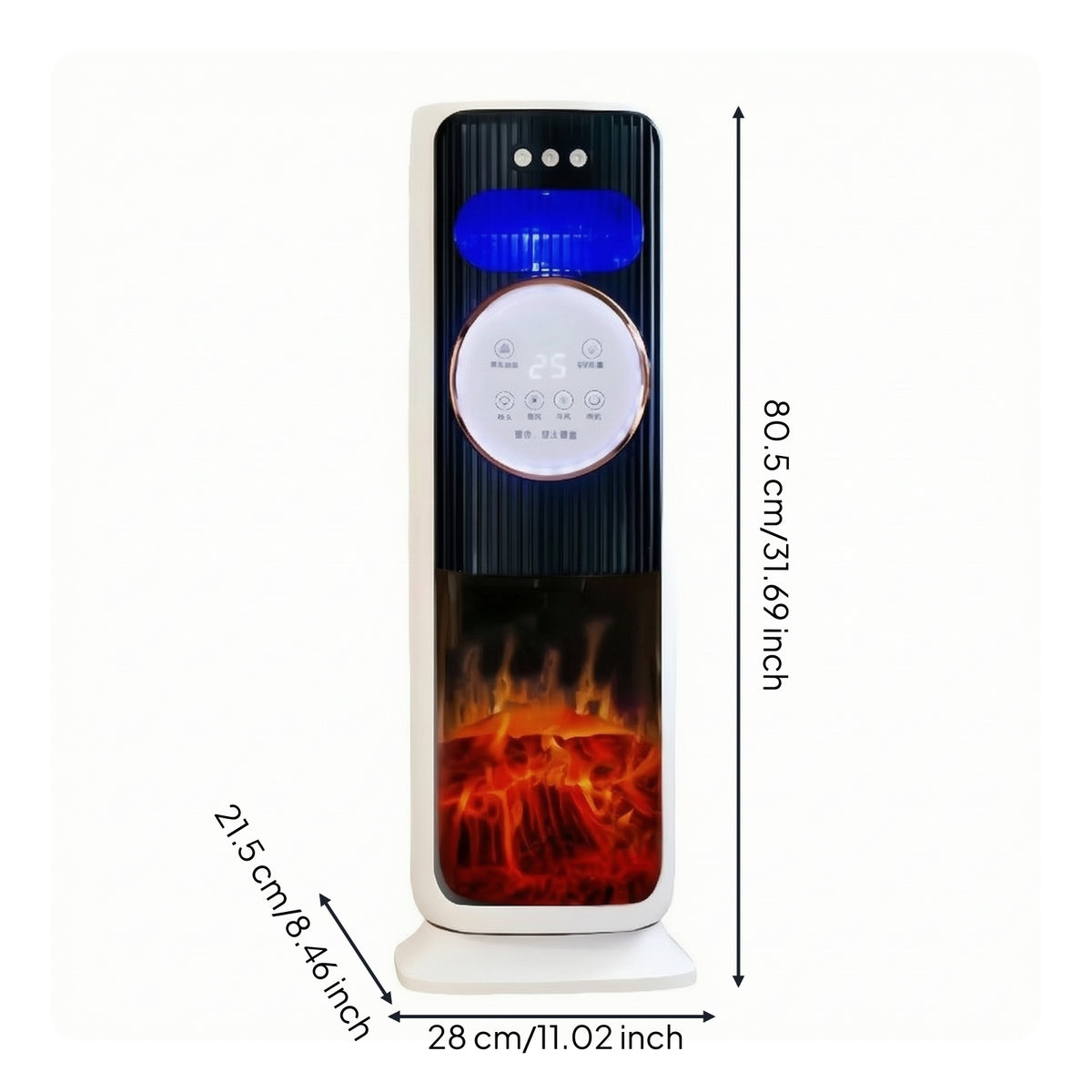 Tower Heater with Flame Effect Vertical Electric Heater Fan Oscillating Wireless Control for Living Room, Bedroom