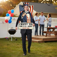 Halloween Party Uncle Patriotic Figure Poster Costume Funny Uncle Patriotic Figure Costume Stage Performance Patriotic Cosplay Outfit Red White Blue for Adults, Kids, Performance
