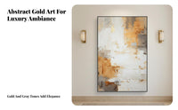 Luxury Design Gold Foil Abstract Art Rich Texture Gold Foil Wall Painting Ready to Hang Abstract Canvas Painting HD Print for Hotel Owners, Interior Designers, Office Managers, Entryway, Hallway, Living Room, Bedroom