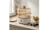 Transparent Chambers 2-Tier Food Steamer Rotary Control Knob Two-Tier Food Steamer Side Handles Steam Cooker Compact