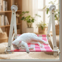 Cat Window Perch with Metal Frame, Strong Suction Cup Cat Bed and Hammock for Indoor Sunbathing, No Drill Cat Window Seat for Window Sill
