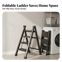 Foldable Folding Step Ladder Space Saving Portable Household Ladder Multi-Functional Lightweight Step Stool Anti-Slip Pedal for Homeowners, Seniors, DIY Enthusiasts, Indoor, Office, Garage, Closet