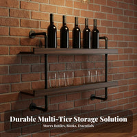 Industrial Pipe Shelf Retro Wall-Mounted Design Mounted Beverage Rack Space-Saving Wall Mounted Bar Shelf for Restaurant Owners, Coffee Shop