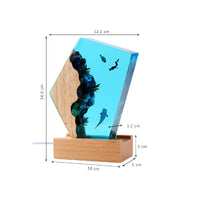 Underwater Ocean Night Light with Acrylic Panel Decorative 3D Night Light with Wood Base Ambient Lamp with Wooden Base Stylish for Bedroom, Desk, Living Room