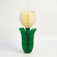 Tulip Honeycomb Decoration 3D Tissue Paper Spring Flower Ornament White & Green Hanging Decor for Easter, Wedding & Garden Party