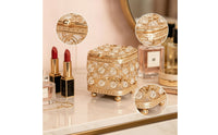 Gold-Tone Jewelry Box with Crystal Embellishments Decorative Jewelry Box with Crystals Ornate Glittering for Women, Vanity, Dresser, Bedside Table