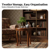 Simple Design Round Two-Tier Table Multi-Purpose 2-Tier Round Table Space-Saving Household Furniture Sturdy Construction for Apartment Dwellers, Homeowners, Families, Living Room, Small Areas, Bedroom, Hallway