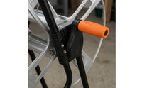 Metal Hose Reel Carrier Black Frame Wheeled Hose Reel Carrier Orange Crank Handle Outdoor Storage Painted Finish for Car Washing