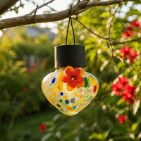 Outdoor Solar Lantern Tinted Glass, Multicolor Outdoor Solar Lighting with Hook, Decorative Garden Solar Lamp