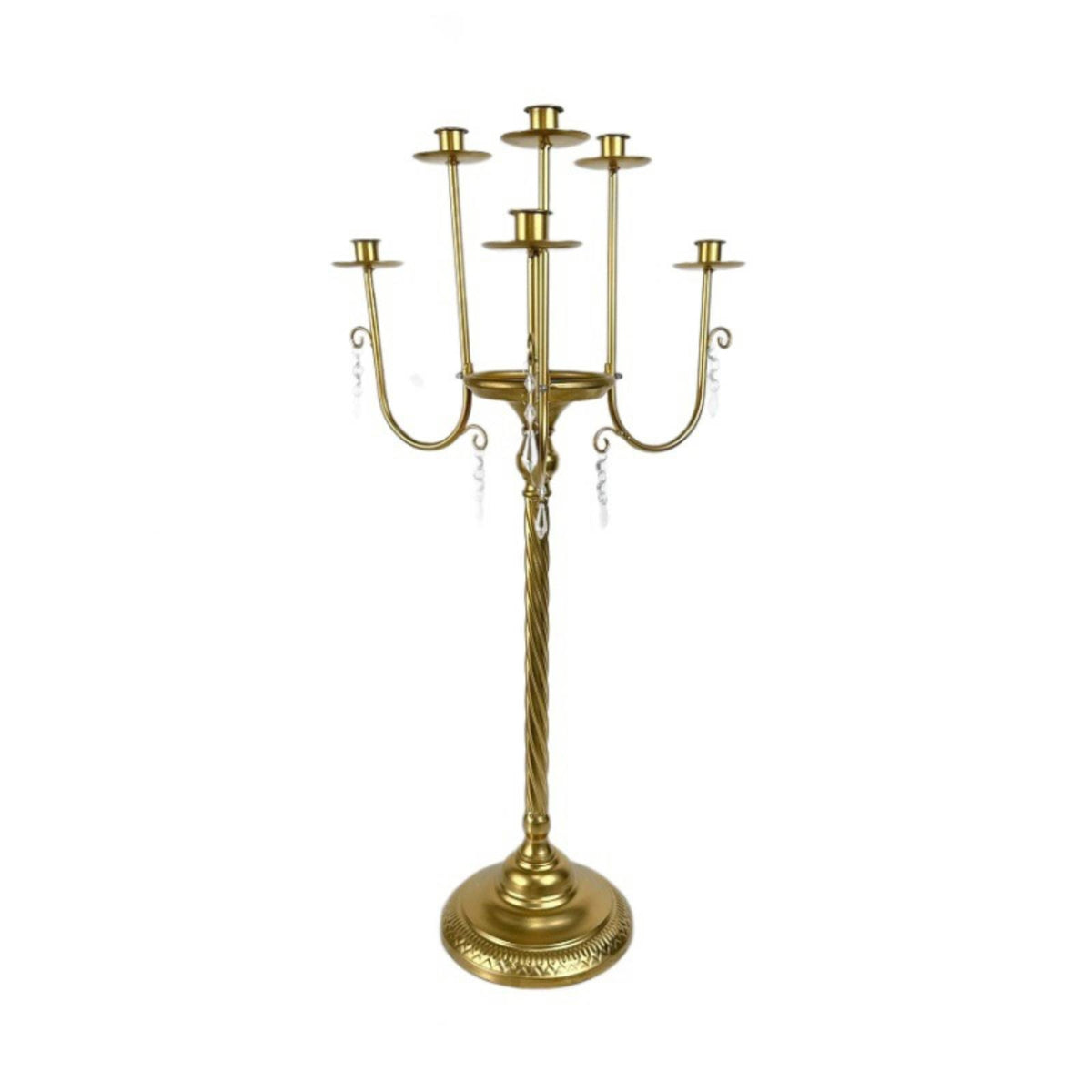 Ornate Candelabra with Pendants Vintage Six-Light Candle Holder Weighted Centerpiece Elegant for Event Decorators