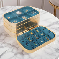 Rectangular Jewelry Tray Peacock Blue Gold Frame Jewelry Tray Home Decor Rounded Corners Small Accessories