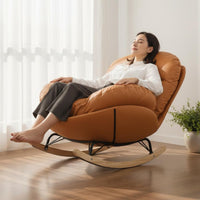 Lazy Sofa Chair Breathable Textile Eggshell Lounge Chair Soft Padding Recliner Sturdy Wood Base Living Room Furniture